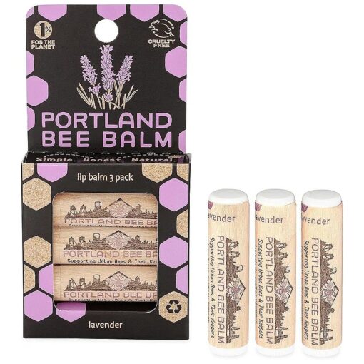 Portland Bee Balm All Natural Handmade Beeswax Based Lip Balm, Lavender 3 Count