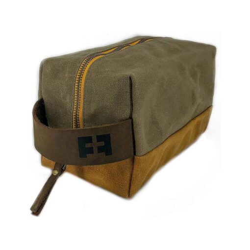 the DOPP KIT | durable waxed cotton canvas toiletry bag with leather handle ( SandDune )