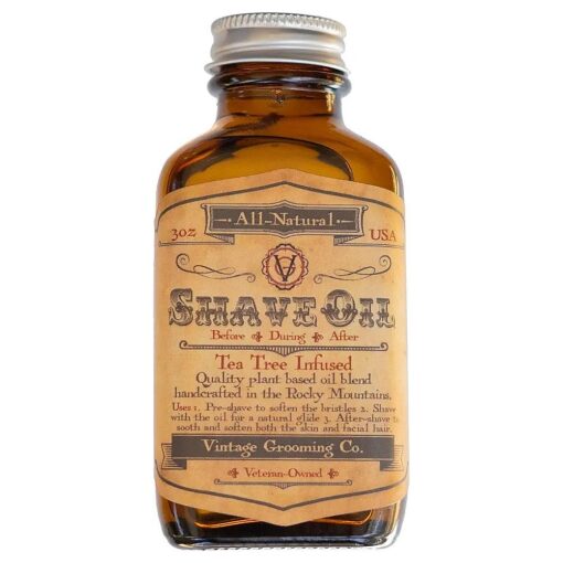 Shave Oil Tea Tree Pre-shave Soften Bristles - For All Natural Razor Glide - Before During & AfterShave To Soothe & Soften Skin & Facial Hair by Vintage Grooming - Made In The USA