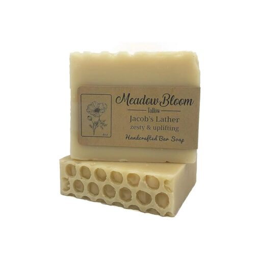 Meadow Bloom Tallow Bar Soap - Honey & Lemon 2 Pack - Made with All Natural 100 % Grass Fed Tallow Handmade Soap Bar - Great for Face or Body Soap