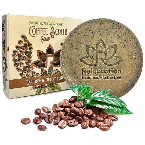 Relaxcation 100 % Natural Coffee Scrub Soap Bar with Organic Cocoa Butter and Fresh Ground Coffee - Natural Cold Process Soap Handmade in USA Coffee Scrub | Coffee Latte Aroma Oil