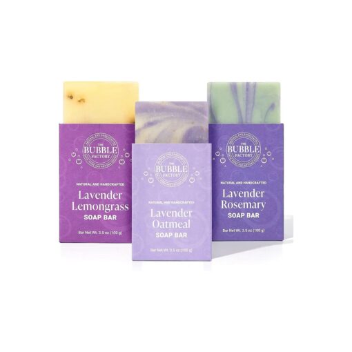 Lavender Collection - Handmade in the USA, Palm Oil Free, All Natural Bar Soap, 3 Bar Variety Pack, Lavender Lemongrass, Lavender Oatmeal, Lavender Rosemary