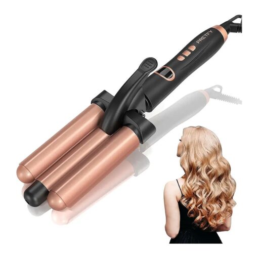 Pretfy 3 Barrel Curling Iron Wand 1 Inch, Crimper Hair Iron Temperature Adjustable, Heat Up Quickly Beach Waves Curling Iron with Dual Voltage Perfect for Any Lengths Hair