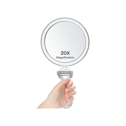 Hand Held Mirror, Double-Sided 1X/20X Magnifying Makeup Mirror, Handheld Foldable Table and Travel Usage ( Round 5inch )