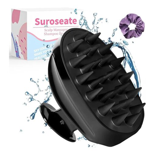 Scalp Massager Shampoo Brush with Soft Silicone Bristles for Hair Growth, Scalp Scrubber Head Massager for Dandruff Removal, Shower Hair Brush for Women Men Kids Wet Dry Hair, Black