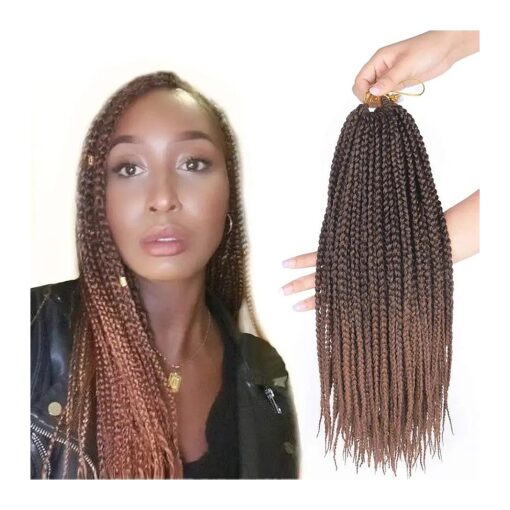 Hand Made Box Braids Crochet Braids Ombre Brown Braiding Hair 22roots/pack Synthetic Kanekalon Medium Box Braids Brading Hair Extensions 7Packs ( 14inch, T1B/27 )