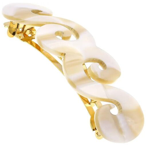 Camila Paris CP3169 French Hair Barrette Clip for Girls, Handmade, White, Gold Metal Clasp Strong Hold Grip Hair Clips for Women, No Slip and Durable Styling Girls Hair Accessories, Made in France