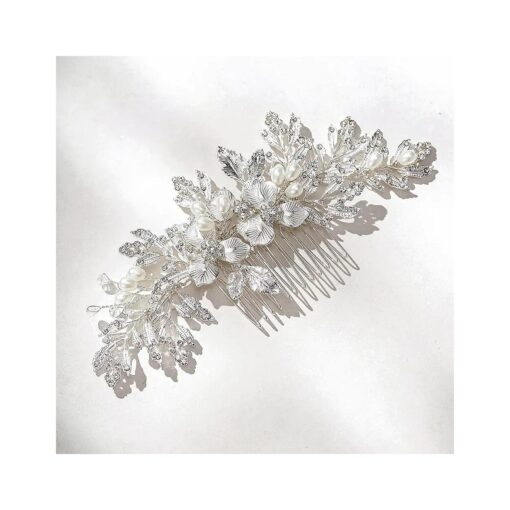 SWEETV Handmade Wedding Hair Comb Clip Rhinestone Bridal Hair Comb Piece, Hair Accessories for Brides Wedding, Silver