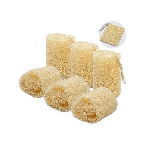 Organic Natural Loofah Sponge, Unbleached, 6 Pcs Luffa in Bulk, Eco Friendly Deep Clean Exfoliating Bath Scrubber for Adults, Men and Women Shower and Body Skin Care