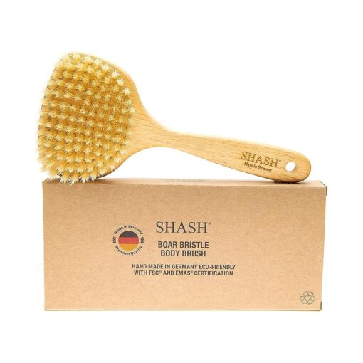 Since 1869 Hand Made in Germany - Smooth 100 % Boar Bristle Body Brush, Gently Exfoliates Skin for a Softer, Smoother Complexion, Dry Brush Body Scrubber Promotes Circulation for a Healthy Glow