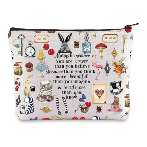 LEVLO Alice Movie Cosmetic Make up Bag Alice Fairy Tale Fans Gift Alice You Are Braver Stronger Smarter Than You Think Makeup Zipper Pouch Bag For Women Girls