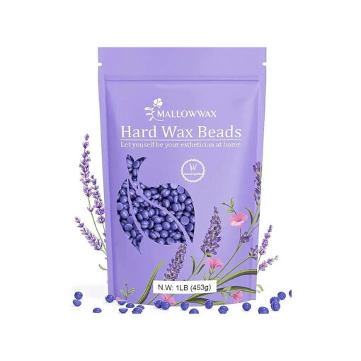 Hard Wax Beads - Mallowwax Lavender Stripless Hard Wax Beans - Wax beads for Hair Removal - Natural, Gentle Wax for Brazilian Bikini - Waxing Beads for Beginners ( Coarse Body Hair Specific )