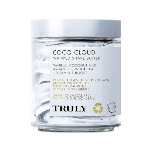 Truly Beauty Coco Cloud Shaving Cream for Women Sensitive Skin Whipped Shave Butter for Legs, Pubic Hair, Underarm, Body, Intimate Bikini Area, etc, 1.3 OZ