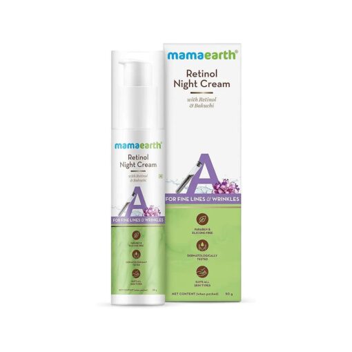 Mamaearth Retinol Night Cream with Bakuchi | Anti Aging & Anti Wrinkle Formula | Skin Firming Face Moisturizer | No Paraben or Silicone | 1.76 Oz ( 50g )