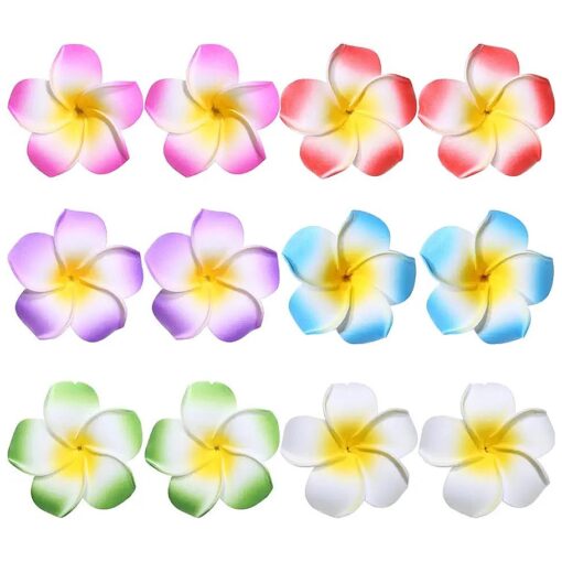 12 Pcs Plumeria Hair Clips Flower Barrettes Floral Headpiece Hair Pins Hairpins Hairclips Women Multicolor Hawaiian Luau Tropical Wedding Vacation Beach Party Decorations Cosplay Hair Accessories