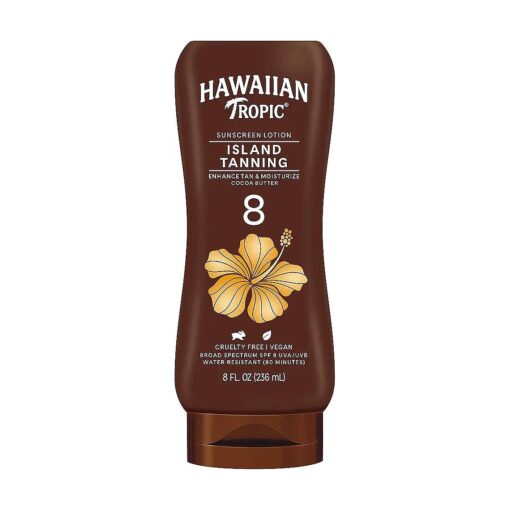 Hawaiian Tropic Island Tanning Lotion Sunscreen SPF 8, 8oz | Outdoor Tanning Lotion with SPF, SPF 8 Sunscreen, Oxybenzone Free Sunscreen, 8oz