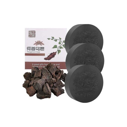 3PCS Black & Thick Hair Fallopia Multiflora Shampoo Bar, He Shou Wu Extract Shampoo, He Shou Wu Shampoo Soap, Deeply Cleanses the Hair and Scalp, Promotes Hair Growth and Prevents Hair Loss