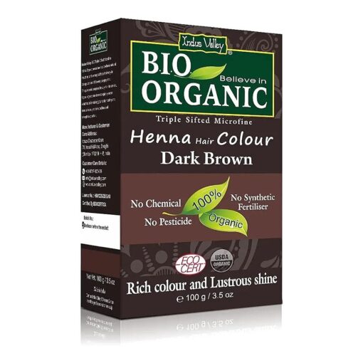 Indus Valley Bio Organic Natural Henna Hair Color Dark Brown 100gm| 100 % Gray Hair Coverage And Long Lasting Hair Dye | Vegan and Cruelty-Free