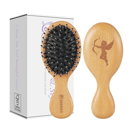 Hair Brush, Pocket Mini Travel Boar Bristle Hairbrush for Thick Thin Curly Straight Long Short Wet Dry Hair for Men Women Kids for Smoothing Detangling Massaging Adding Shine