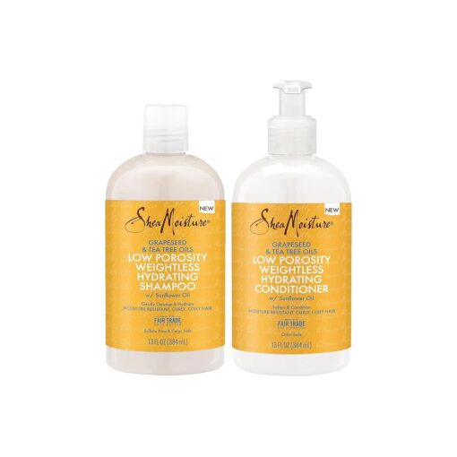 Shea Moisture Shampoo and Conditioner Set, Low Porosity Baobab and Tea Tree Oil, Low Porosity Hair Products, Soften and Balance, Shea Moisture Curly Hair Products, 13 Fl Oz Ea