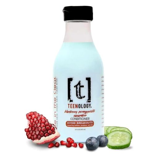 Teenology Conditioner for Teens - Avoid Forehead and Body Acne - Sulfate and Paraben Free, Noncomedogenic, Natural Botanical Extracts, Blueberry Pomegranate Cucumber - 16 oz .