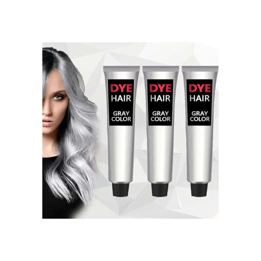 Silver Gray Natural Hair Dye Cream, Fashion Permanent Hair Dye Light Gray Silver Color Cream, Unisex Fashion Dye, Silver Gray Hair Dye Cream for All Hair Types ( 3 PCS )