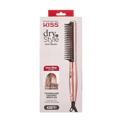 KISS Dry and Style Heat Brush, Wet to Dry Detangling and Volumizing Heat Comb, Tourmaline Ceramic Bristles, 2 Temperature Settings, Ultra Lightweight Handle, 360deg Swivel Power Cord, 1.19 Lbs .