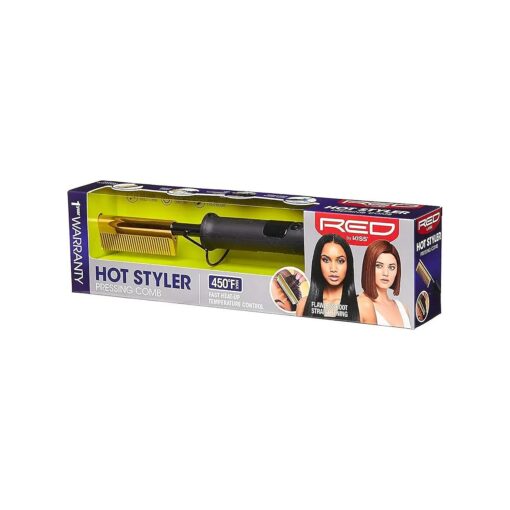 Red by Kiss Hot Comb Hair Straightener 450 Degrees, Straight Teeth Electric Heating Comb, Pressing Comb Brush for Straightening Hair and Beard, Curling Iron for Natural Black Hair