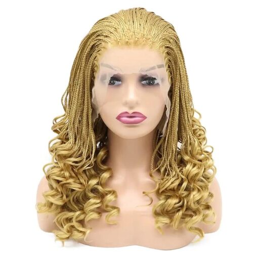 Kalisa 613 Blonde Braided Wig Blonde Box Braided Wig with Curly Tips Fully Handmade Wig Synthetic Curly Ends Glueless Wig Heat Resistant Afro Braiding Hair Cosplay Makeup Wigs for Women 16 Inch