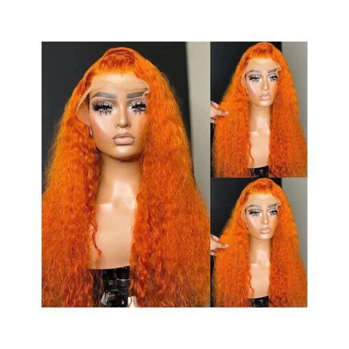 Orange Lace Front Wigs with Baby Hair Synthetic Water Wave Wigs for Women Heat Resistant Curly Wave Hair Replacement Wig Ginger Wet and Wavy Natural Hairline