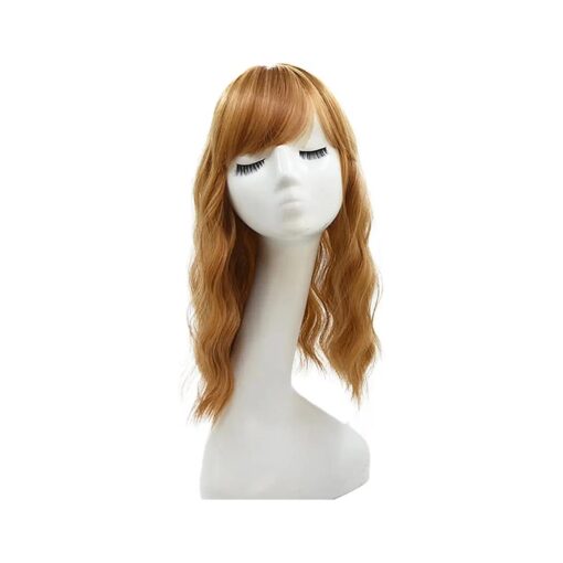 Hair Topper With Bangs Loose Water Wave Hairpiece Clip in Synthetic Hair Topper Synthetic Hair Toupee for Women Girls ( 18inch, Copper red )