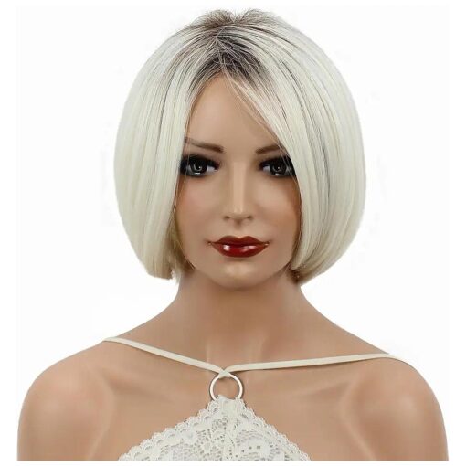 Aimole Short Ombre White Straight Wigs Halloween Costume Cosplay Party Daily Synthetic Women Hair Heat Resistant Wig ( 613AM )