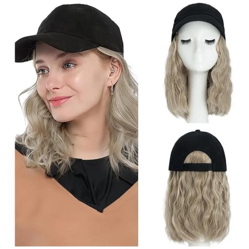 SEGO Baseball Cap with Hair Extensions for Women Heat Resistant Synthetic 8" Adjustable Long Curly Hairpiece Replacement Wigs in Hat for Girls