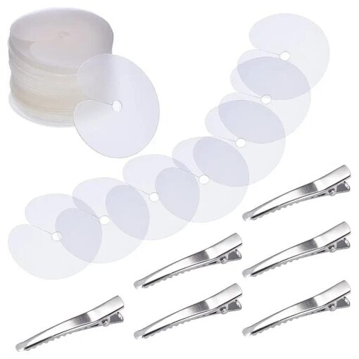 Hicarer 150 Pieces Heat Shield Guards, 6 Pieces Hair Clips, Single Hole, Clear Fusion Glue Protector for Hair Extension Using