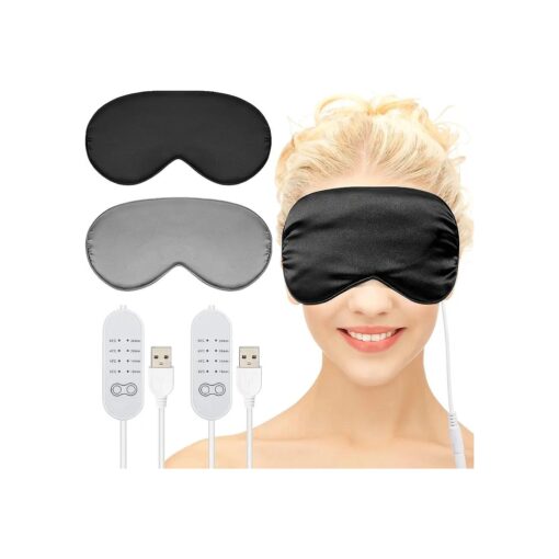 2 Pieces Silk Heated Eye Mask for Dry Eyes USB Steam Warm Compress for Puffy Eyes Adjustable Temp Sleep Eye Mask for Dry Eye, Chalazion, Blepharitis, Stye ( Black, Grey )