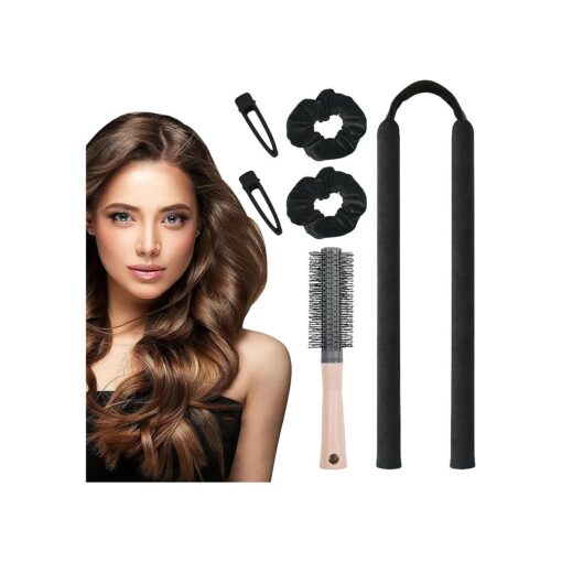 Heatless Hair Curler- Styling Overnight Curling Rod Headband Set, No Heat Hair Rollers for Long Hair to Sleep in, Hair Accessories for Women with Scrunchies ( Black )