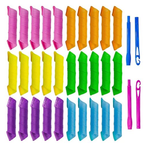 30pcs Heatless Hair Curlers Rollers Spiral Curls Styling Kit with 2 Sets Styling Hooks, No Heat Curlers for Women Girl 's, pink, orange, blue, green, yellow and purple ( 12 Inch/30 cm ) ...