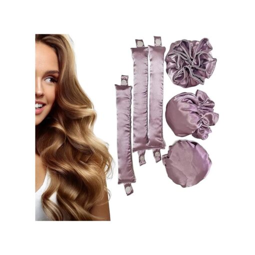 EwiutoijngiQanNew Satin Heatless Hair Curler, Hair Rollers for Heatless Curls with Hair Caps, Soft Heatless Curling Rod Headband for All Hair Types, No Heat Curling to Sleep in Overnight ( light purple )