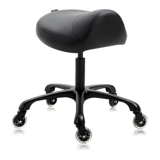 Heavy-Duty Ergonomic Pneumatic Swivel Rolling Saddle Stool with Extra Wide Seat for Hygienic Clinic Spa Massage Home and Office - 505 KIMO ( Black )