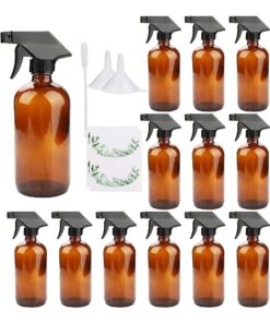 16oz Amber Glass Spray Bottles, Adjustable Sprayers & Chalk Labels, with caps for Essential Oils, Cleaning Products, or Aromatherapy ( Spray Bottle Set ) [ 12 pack ]