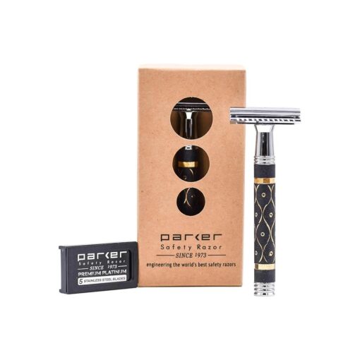 Parker, 65R Super Heavyweight Gray and Gold Double Edge Safety Razor & 5 Parker Blade Refills