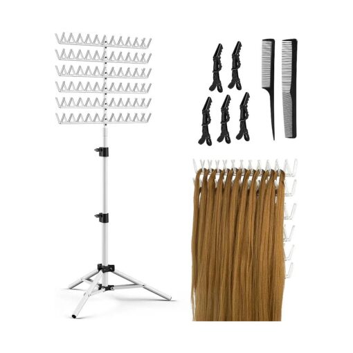 Height Adjustable Braiding Hair Rack with 120 Pegs, 2-side Hair Extension Holder, Hair Holder with Hair Braiding Tools for Stylists ( Patent Protection )