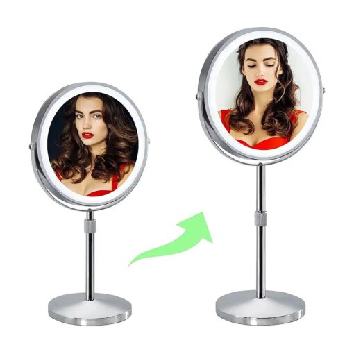 Lighted Makeup Mirror with 3 Color Lights, Adjustable Height,8" Double Sided Dimmable Magnifying Cosmetic Mirror with Light, Rechargeable Tabletop Light Up Vanity Mirror, Gifts for Girls