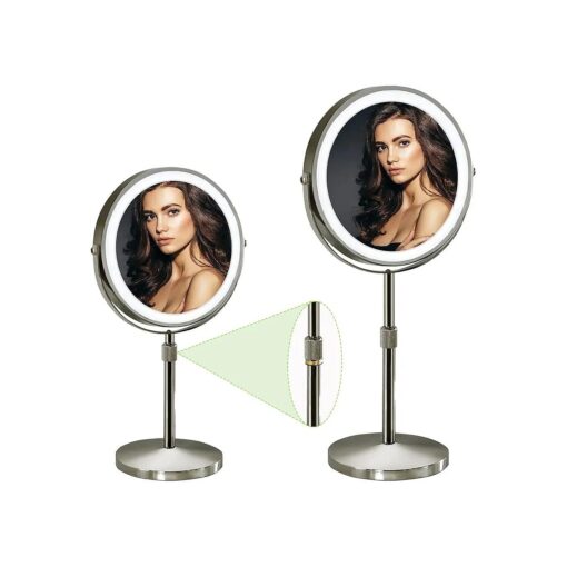 Lighted Makeup Mirror with Magnification, 10x Makeup Mirror with Lights, 8" Height Adjustable Magnifying Mirror, Rechargeable Cosmetic Vanity Mirror, Gifts for Girls, Nickel