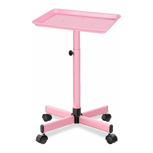 Salon Tray, Height Adjustable Salon Service Tray, Hair Color Tray with Wheels, Hairstylist Rolling Tray, Pink Salon Tray on Wheels