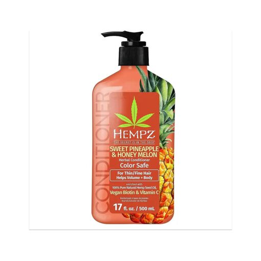 Hempz Biotin Conditioner - Sweet Pineapple & Honey Melon - For Thin/Fine Hair Growth & Strengthening of Dry, Damaged and Color Treated Hair, Hydrating, Softening, Moisturizing - 17 FL OZ