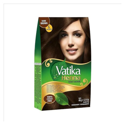 Dabur Henna Hair Color - Henna Hair Dye, Henna Hair Color and Conditioner, Zero Ammonia Henna for Strong and Shiny Hair, 100 % Grey Coverage, 6 Sachets X 10g ( Dark Brown )