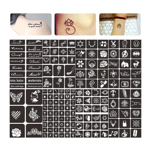 Henna Tattoo Stencils Body Art Face Paint Stencils 8 Sheets Henna Tattoo Designs Templates Temporary Tattoo Sticker Self-Adhesive Glitter Tattoo Stencils Reusable for Adults Women Men Kids .