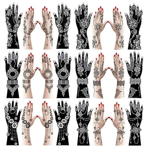 Xmasir 12 Large Sheets Henna Tattoo Stencil Kit for Hand Forearm Body Paint, Indian Arabian Temporary Tattoo Templates for Women Girls ( S8 )