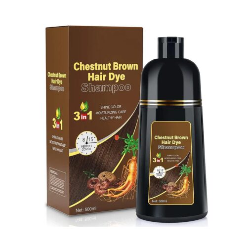 Hair Dye Shampoo for Gray Hair, 3 in 1 Herbal Ingredients Natural Shampoo Hair Dye for Women Men, Grey Coverage Shampoo 500ml ( Chestnut Brown )